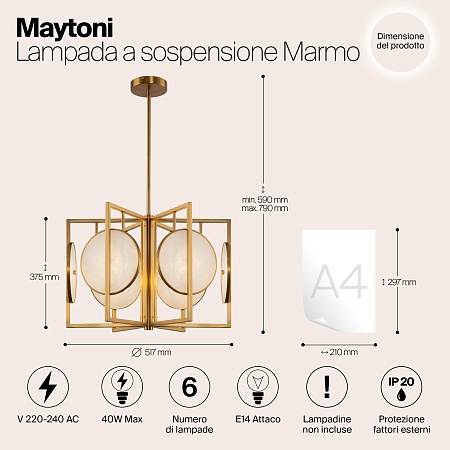 Подвесной светильник Maytoni Marmo MOD099PL-06G - фото