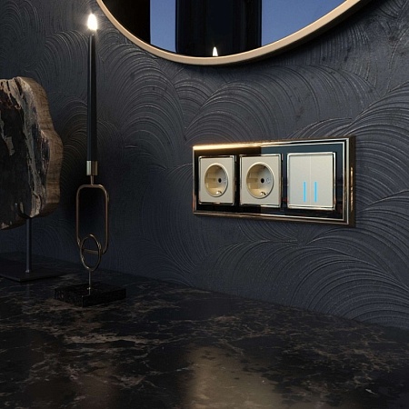 Сенсорный выключатель двухклавишный с подсветкой 1000 Вт шампань W4520011 - фото