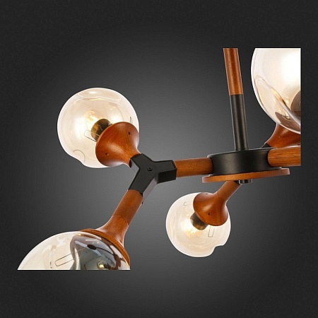 Светильник потолочный Черный, Темное дерево/Прозрачный, Янтарный E27 6*60W SLE109402-06 - фото