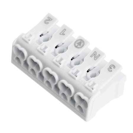 Клемма монтажная STEKKER, LD294-4005, для подключения фазных проводников, 5 контактных групп (3 ввода, 3 вывода на полюс) - фото