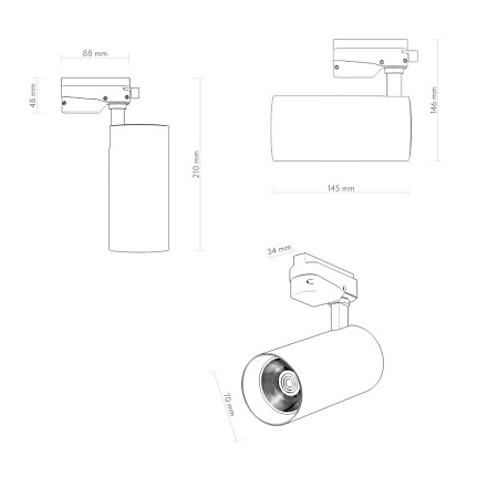 DK6453-BK Трековый светильник SOLID KOPER, 145мм, d70, 220V, LED 3000K, 24W, IP20, черный, алюминий - фото