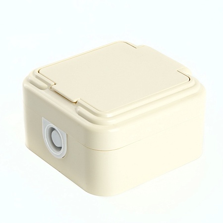 Розетка 1-местная б/з с крышкой STEKKER, PST16-20-44 (RA 16-201-БЖ), пластик АВС, 250В, 16А, IP44, слоновая кость - фото