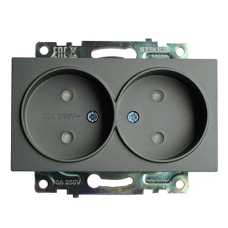Розетка 2-местная с защитной шторкой (механизм) б/з, 250В, 10А, серия Катрин, графит, GLS10-7113-06 - фото