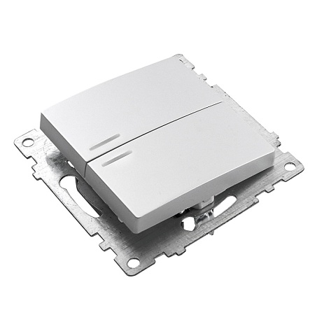 Выключатель 2-клавишный c индикатором (механизм), STEKKER GLS10-7102-03, 250В, 10А, серия Катрин, серебро - фото