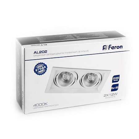 Светодиодный светильник Feron AL202 карданный 2x12W 4000K 35 градусов ,белый - фото