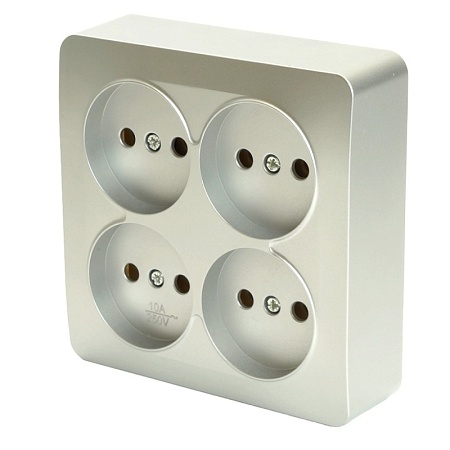 Розетка 4-местная б/з открытой установки, квадрат, STEKKER, 250В, 10А, IP20, серия София, серебро, MST10-14S-03 - фото