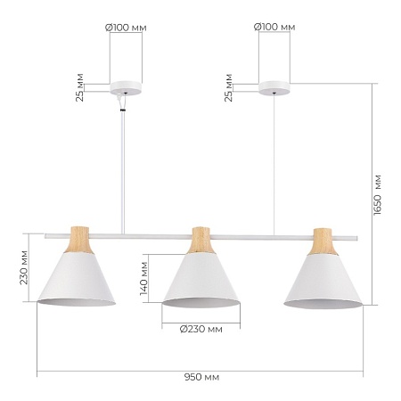 Светильник подвесной Белый/Белый, Светлое дерево E27 3*60W SLE125103-03 - фото