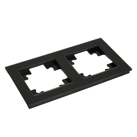 Рамка 2-местная, стекло, STEKKER GFR00-7002-05М, серия Катрин, черный матовый - фото