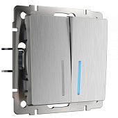 Выключатель двухклавишный с подсветкой cеребряный рифленый WL09-SW-2G-LED
