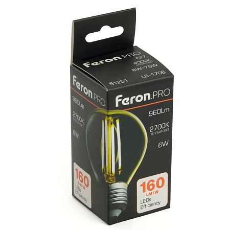 Лампа светодиодная Feron.PRO LB-1706 Шарик E27 960LM 6W 175-265V 2700K - фото