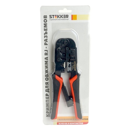 Кримпер STEKKER CTLS007 для обжима RJ разъемов RJ-45 (8P8C), RJ-12 (6P6C) и RJ-11 (6P4C и 6P2C), черный, красный - фото