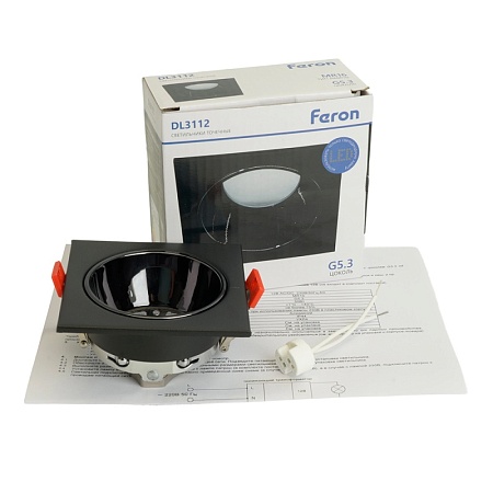 Светильник встраиваемый Feron DL3112 потолочный MR16 G5.3  черный + черный хром - фото