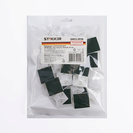 Площадка самоклеющаяся STEKKER SMCL3030 30*30 мм под хомуты белый (25шт в упак) - фото