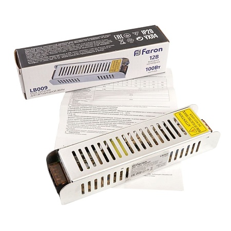 Трансформатор электронный для светодиодной ленты 100W 12V (драйвер), LB009 FERON - фото