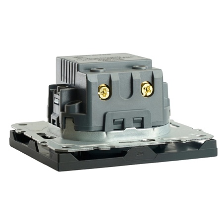 Розетка 2-местная USB + Type C (механизм), STEKKER, 250В, 20W, серия Эмили, RST10-5115-05, черный уголь, soft touch - фото