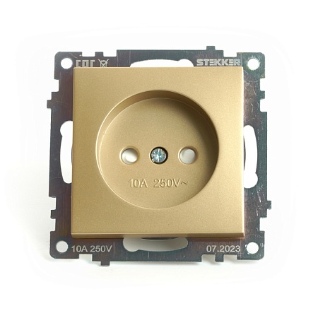 Розетка 1-местная с защитной шторкой (механизм) б/з,STEKKER, GLS10-7109-08, 250В, 10А, серия Катрин, золото - фото