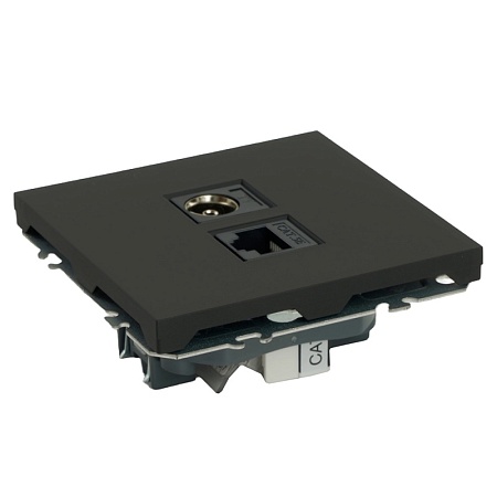 Розетка TV + компьютерная RJ-45 (механизм), STEKKER, RST00-5106-05, серия Эмили, черный уголь, soft touch - фото