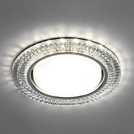 Светильник встраиваемый с белой LED подсветкой Feron CD4033 потолочный GX53 без лампы, прозрачный, хром - фото