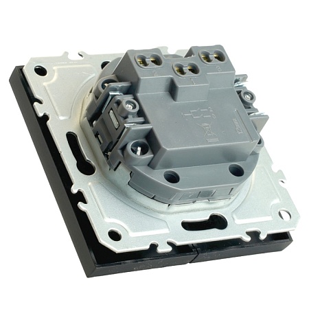 Выключатель 2-клавишный (механизм), STEKKER, 250В, 10А, серия Эмили, RSW10-5104-05, черный уголь, soft touch - фото