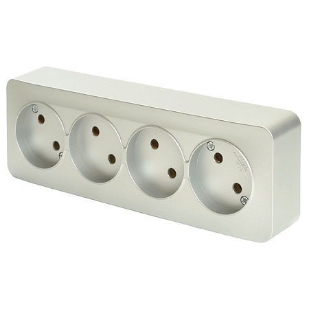 Розетка 4-местная б/з открытой установки, STEKKER, 250В, 10А, IP20, серия София, серебро, MST10-14-03 - фото