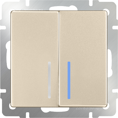 Выключатель двухклавишный с подсветкой шампань WL11-SW-2G-LED - фото