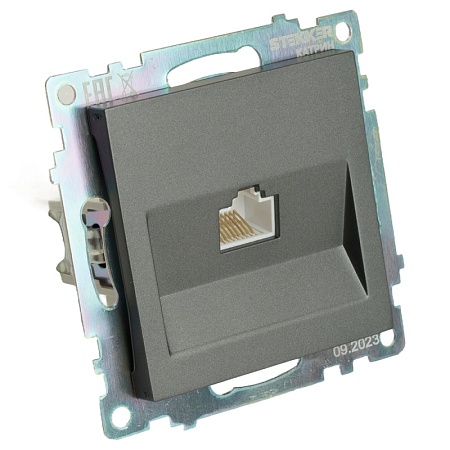 Розетка компьютерная 1-местная RJ-45 (механизм), серия Катрин, графит, GLS00-7107-06 - фото