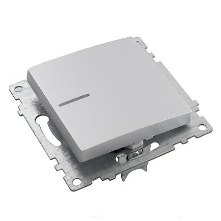 Выключатель 1-клавишный c индикатором (механизм) STEKKER GLS10-7101-03, 250В, 10А, серия Катрин, серебро - фото