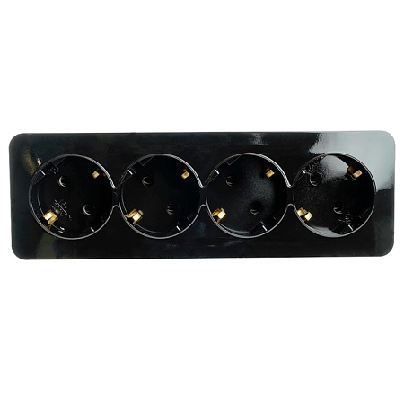 Розетка 4-местная с/з открытой установки, STEKKER, 250В, 16А, IP20, серия София, черный, MST16-14-02 - фото