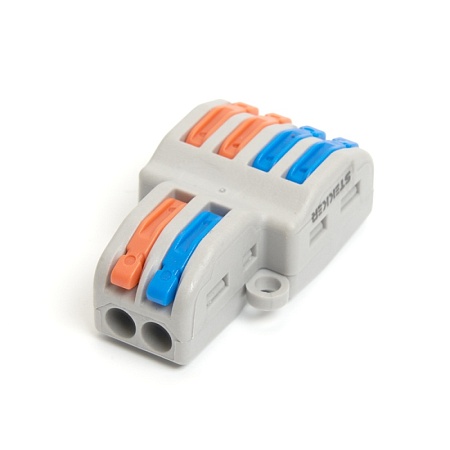 Клемма монтажная д/ подкл. фазн. проводников STEKKER, LD222-424, 2 контактные группы, 1ввод,2вывода на полюс (DIY упак 2 шт) - фото