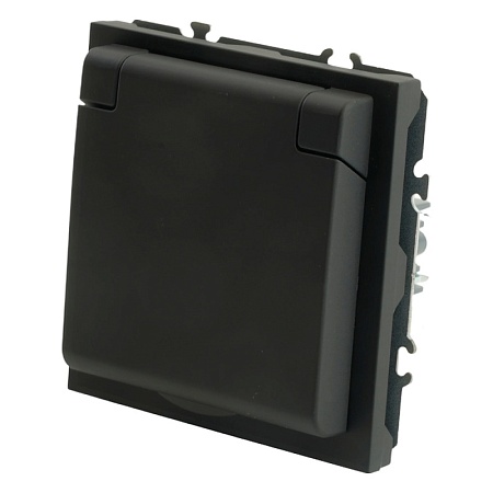 RST16-5113-05 Розетка 1-местная с крышкой с защ. штор STEKKER, б/з, 250В, 16А, серия Эмили, RST16-5113-05, черный уголь, soft touch - фото