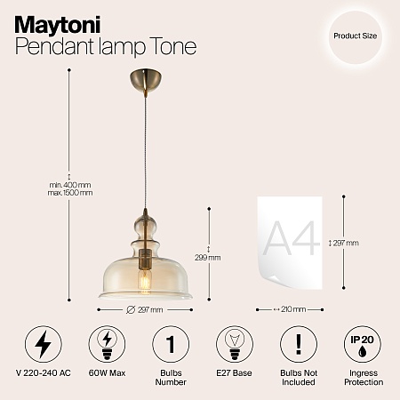 Подвесной светильник Maytoni Tone P001PL-01BZ - фото