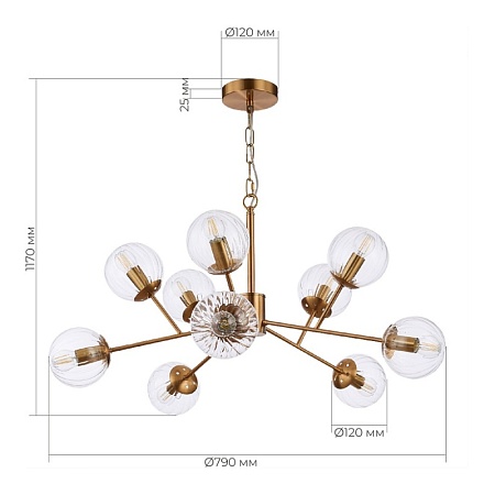 Светильник подвесной Латунь/Прозрачный E14 10*40W SLE220803-10 - фото