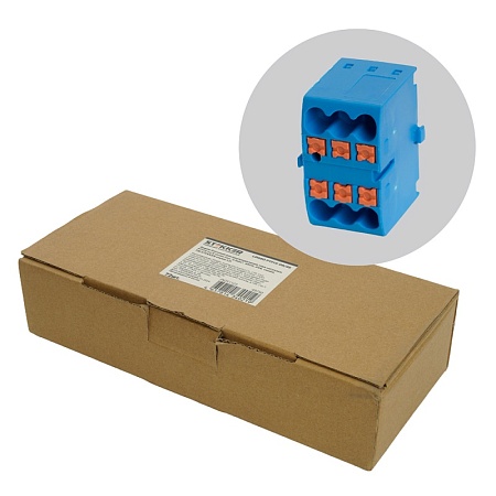 Зажим блочный (групп) для распред.тока нагрузки push-in на 6 точек, сеч 2,5 мм2, 450V, 24А, синий LD580 PTFIX 06/25 - фото