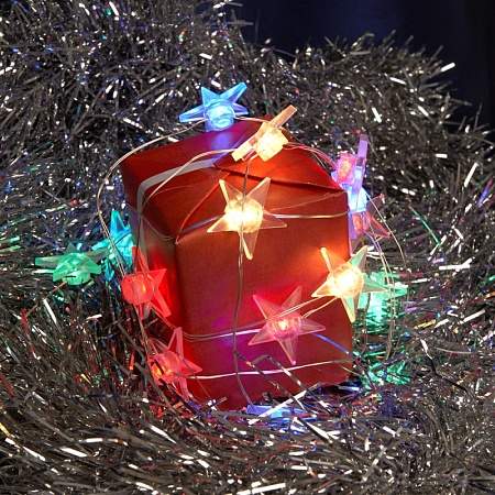 Гирлянда линейная Feron CL571 Звездочки, статичная, 1.8м USB мультиколор, прозрачный шнур - фото