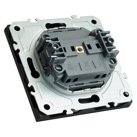 Розетка 1-местная с защитной шторкой (механизм), STEKKER,  б/з, 250В, 16А, серия Эмили, RST16-5109-05, черный уголь, soft touch - фото