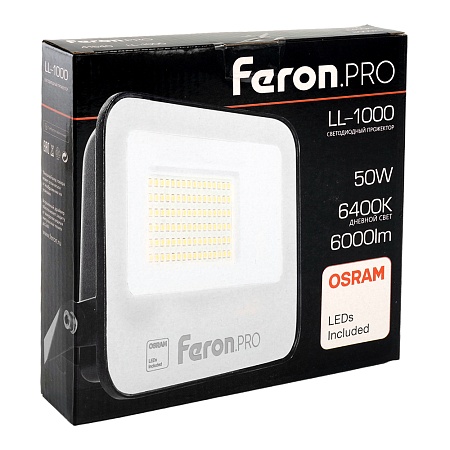 Светодиодный прожектор Feron.PRO LL-1000 IP65 50W 6400K черный - фото