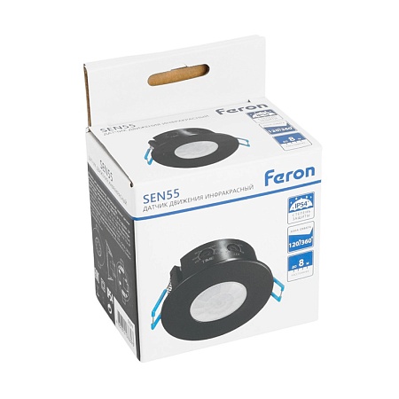 Датчик движения и освещенности 1200W 8m 120°(гориз.) 360°(верт.) чёрный, SEN55, артикул 51577 - фото