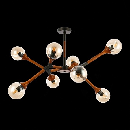 Светильник потолочный Черный, Темное дерево/Прозрачный, Янтарный E27 8*60W SLE109402-08 - фото