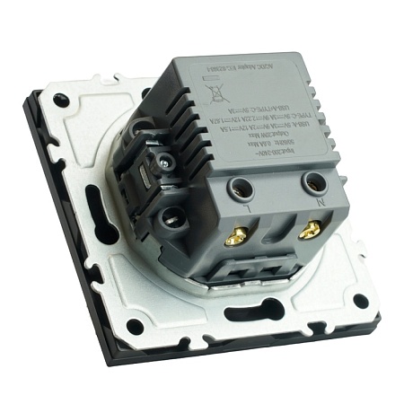 Розетка 2-местная USB + Type C (механизм), STEKKER, 250В, 20W, серия Эмили, RST10-5115-05, черный уголь, soft touch - фото