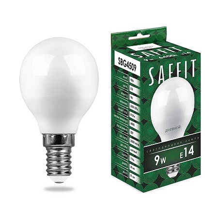 Лампа светодиодная SAFFIT SBG4509 Шарик E14 9W 230V 6400K - фото