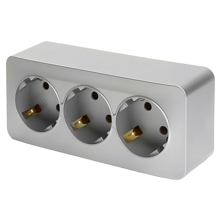 Розетка 3-местная с/з открытой установки, STEKKER, 250В, 16А, IP20, серия София, серебро, MST16-13-03 - фото