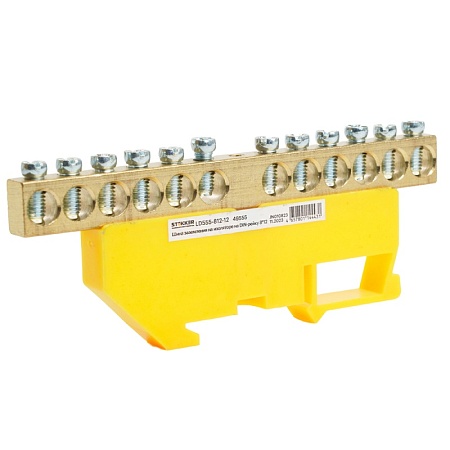 Шина "PE" STEKKER на изоляторе 8*12 на DIN-рейку 12 выводов, желтый, LD555-812-12 - фото