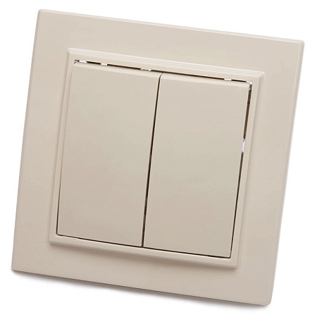 Выключатель 2-клавишный, STEKKER, PSW10-9004-02, 250В, 10А, серия Эрна, слоновая кость - фото
