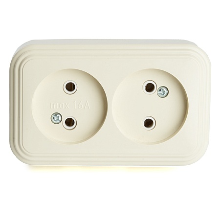 Розетка 2-местная б/з STEKKER, PST16-30-20 (RA 16-237-БЖ), пластик АВС, 250В, 16А, IP20, слоновая кость - фото