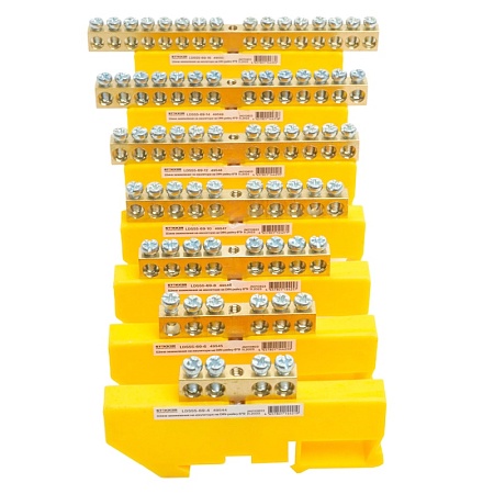 Шина"PE" на изоляторе STEKKER 6*9 на DIN-рейку 10 выводов, желтый, LD555-69-10 - фото