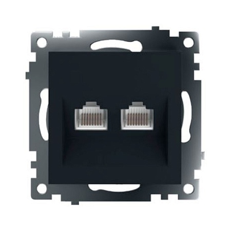 Розетка компьютерная 2-местная RJ-45 (механизм) ,STEKKER ,GLS00-7109-05, серия Катрин, черный - фото