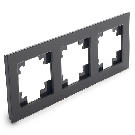 Рамка 3-местная, стекло, STEKKER GFR00-7003-05, серия Катрин, черный - фото