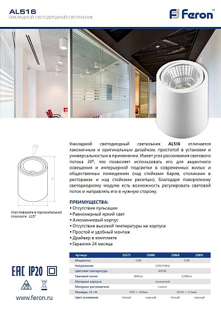 Светильник накладной светодиодный для акцентного освещения FERON AL516 29891 - фото