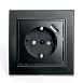 Розетка 1-местная c/з и с USB STEKKER, PST16-9011-03, 250В, 16А, с защитной шторкой, серия Эрна, черный - фото