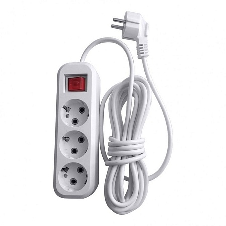 Удлинитель трехместный с/з с выключателем STEKKER HM03-31-02 3x0,75, 2м, серия Home (У10А-002), белый - фото